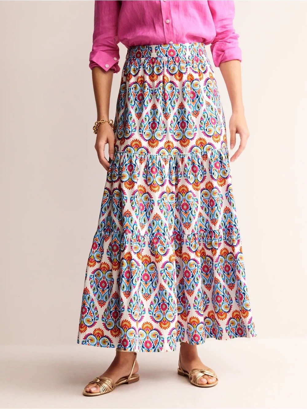 NWT Boden Multi-Color Floral Tiered Maxi Skirt US 4P